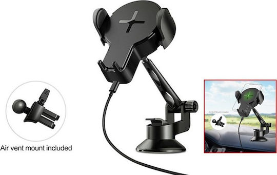 Rock W2 Pro 2 in 1 Qi Wireless Charger Car Mobile Mount with Adjustable Hooks Black