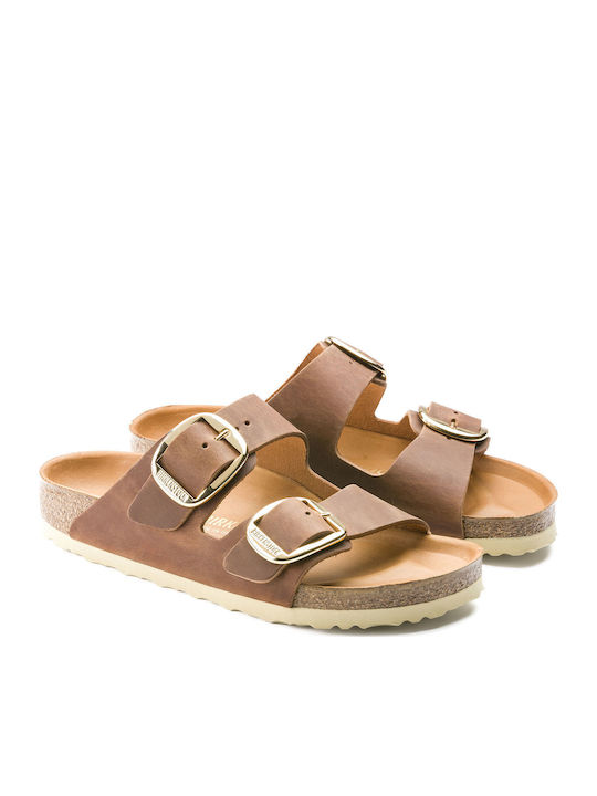 Arizona Big Buckle Leather Women's Flat Sandals Anatomic in Brown Color Narrow Fit