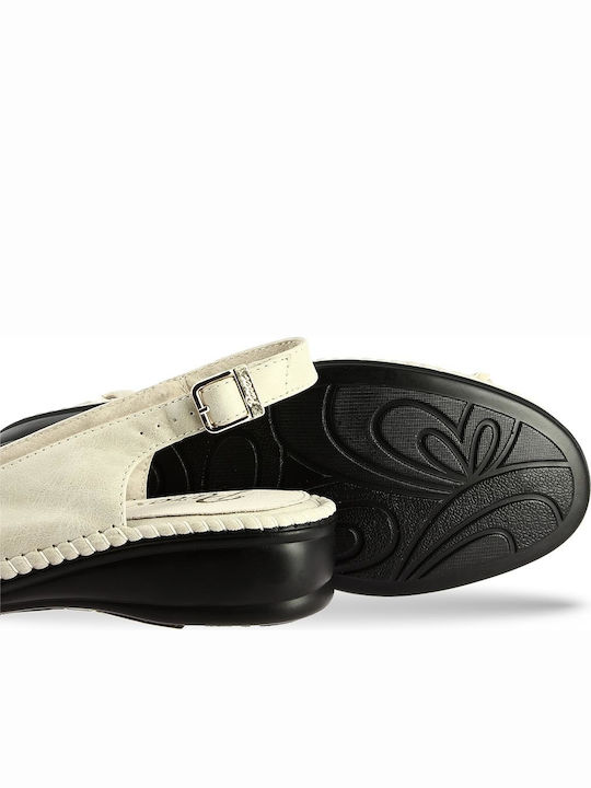 Δερμάτινες Peep Toe Γόβες με Λουράκι Μπεζ