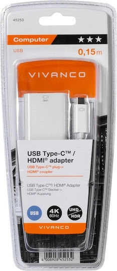 Vivanco Convertor HDMI feminin în USB-C masculin Alb 1buc 45253