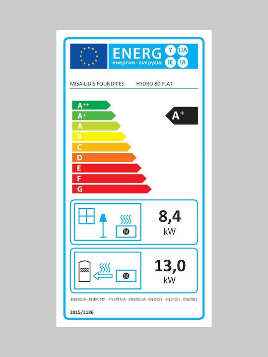 CHytiria Misailidi T-80 Șemineu cu inserție Lemn Radiator 21.4kW Drept cu ușă glisantă de cabinet Deschideți rezervorul de expansiune