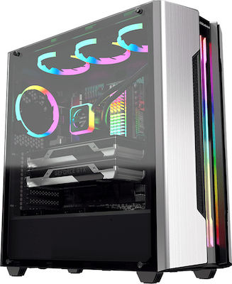 Cougar Gemini S Gaming Midi Tower Κουτί Υπολογιστή με Πλαϊνό Παράθυρο και RGB Φωτισμό Ασημί