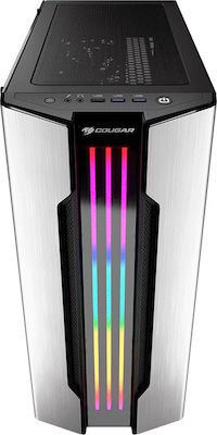 Cougar Gemini S Gaming Midi Tower Κουτί Υπολογιστή με Πλαϊνό Παράθυρο και RGB Φωτισμό Ασημί