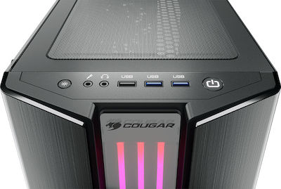 Cougar Gemini S Gaming Midi Tower Κουτί Υπολογιστή με Πλαϊνό Παράθυρο και RGB Φωτισμό Μαύρο
