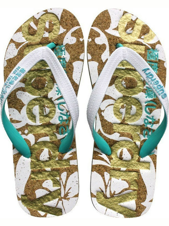 Superdry D2 Printed Cork Frauen Flip Flops in Weiß Farbe