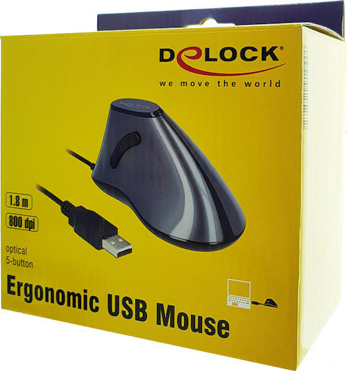 DeLock 12527 Wired Ergonomic Vertical Mouse Gray