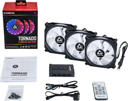 Chieftec CF-3012 Case Fan 120mm (1200rpm / 53cfm) με RGB Φωτισμό και Σύνδεση 6-Pin 3τμχ