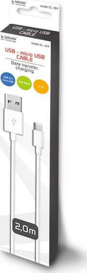 Savio Regular USB 2.0 to micro USB Cable Λευκό 2m (CL-124)