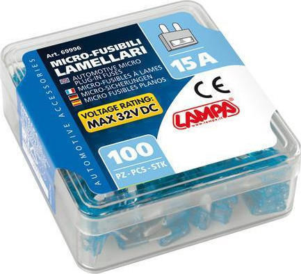 Lampa Automotive Micro Plug-In Fuses 15A Car Fuse Set Blades 100pcs