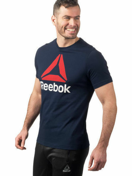 Reebok QQR Stacked Bărbați T-shirt Sportiv cu Mânecă Scurtă Albastru