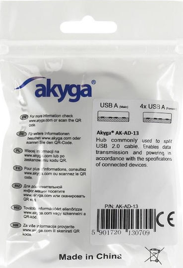 Akyga USB 2.0 4 Port Hub with USB-A Connection & Charging Port (AK-AD-13)