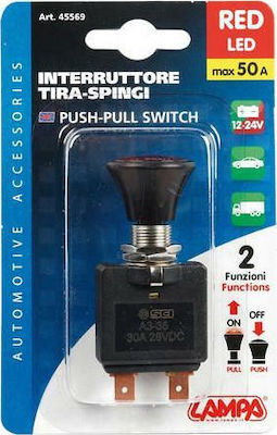 Lampa Push-Pull Switch Διακόπτης On/Off Αυτοκινήτου με Κόκκινο Led 50A 12V-24V