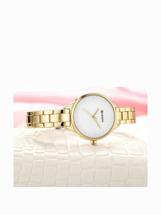 Curren Women's Watch with Metal Bracelet Gold-White