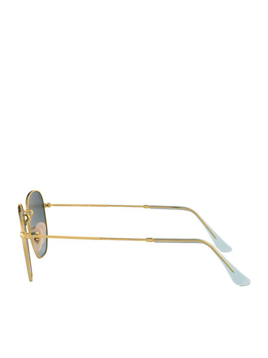 Ray Ban Hexagonal Unisex Sunglasses with Gold Metal Frame and Blue Gradient Mirror Lens RB3548N 9123/3M