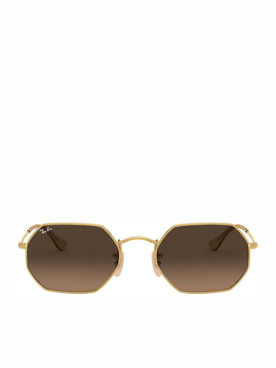 Ray Ban Octagonal Unisex Sunglasses with Gold Metal Frame and Brown Gradient Mirror Lens RB3556N 9124/43