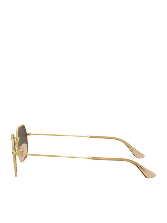 Ray Ban Octagonal Unisex Sunglasses with Gold Metal Frame and Brown Gradient Mirror Lens RB3556N 9124/43