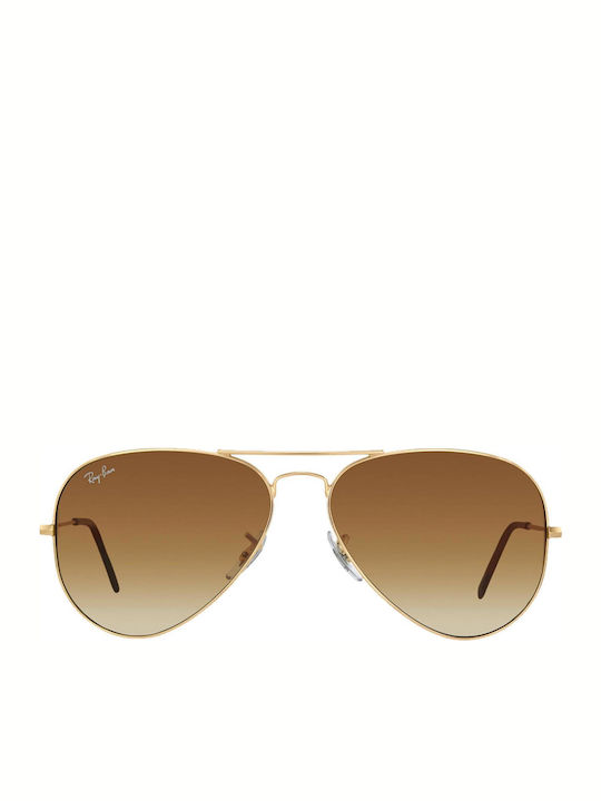 Ray Ban Aviator Unisex Sunglasses with Gold Metal Frame and Brown Gradient Mirror Lens RB3025 001/51