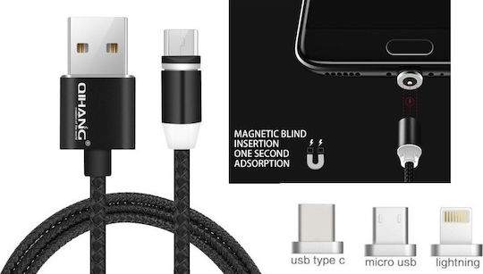 QIHANG QH-C24 Braided / Magnetic USB to Lightning / Type-C / micro USB 1m 2.4A Cable