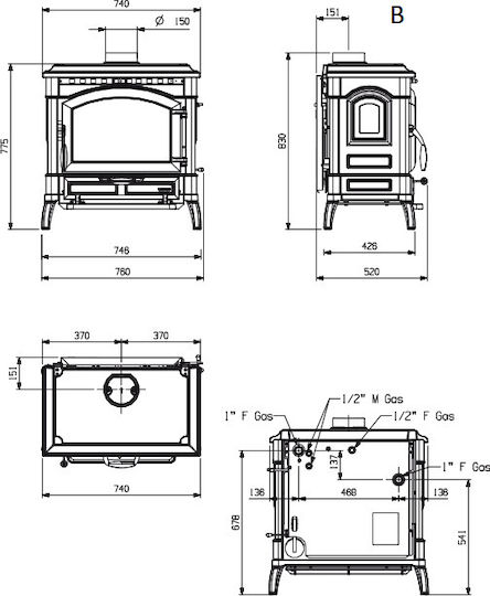 La Nordica TermoIsotta D.S.A. Cast Iron Wood Stove Radiator 15kW Black