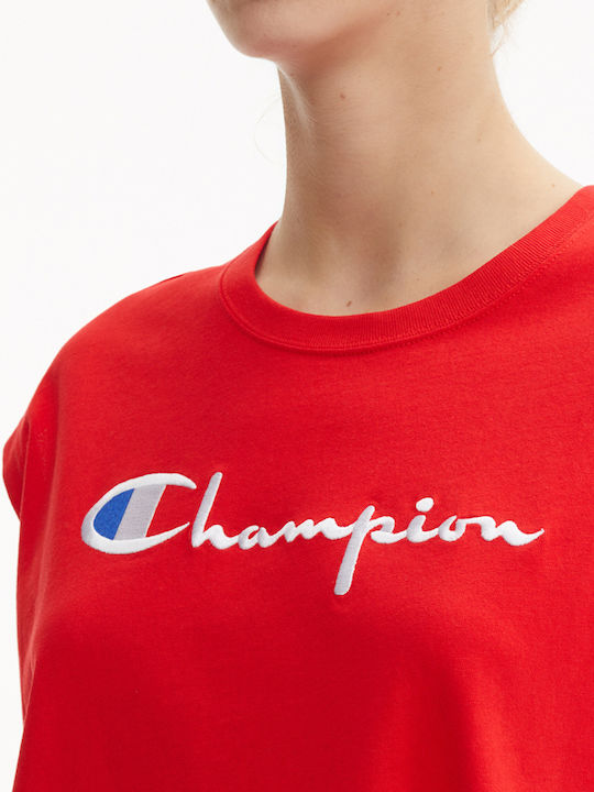 Champion Reverse Weave Oversized Script Logo Women's Cotton Blouse Short Sleeve Red