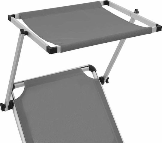 vidaXL Шезлонг за плаж Сив Сгъваем Алуминиев със Сенник 186x58x25.5см
