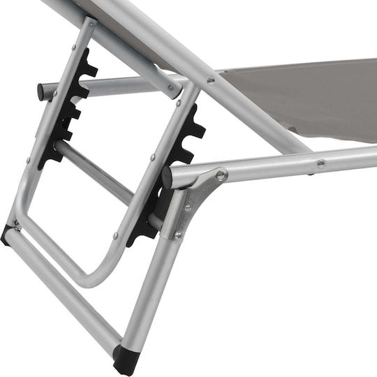 vidaXL Шезлонг за плаж Сив Сгъваем Алуминиев със Сенник 186x58x25.5см