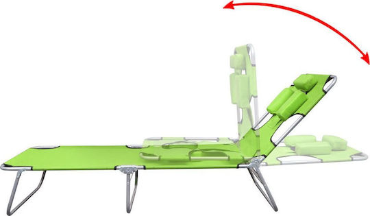 vidaXL Foldable Steel Beach Sunbed Green with Pillow 189x58x27cm