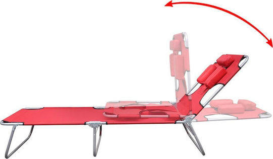 vidaXL Foldable Steel Beach Sunbed Red with Pillow 189x58x27cm
