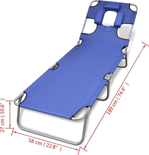 vidaXL Foldable Steel Beach Sunbed Blue with Pillow 189x58x27cm