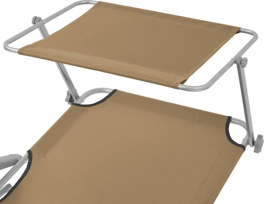 vidaXL Foldable Steel Beach Sunbed Brown with Shader 189x58x27cm