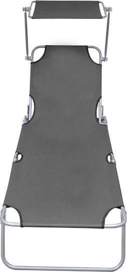 vidaXL Foldable Steel Beach Sunbed Gray with Shader 189x58x27cm