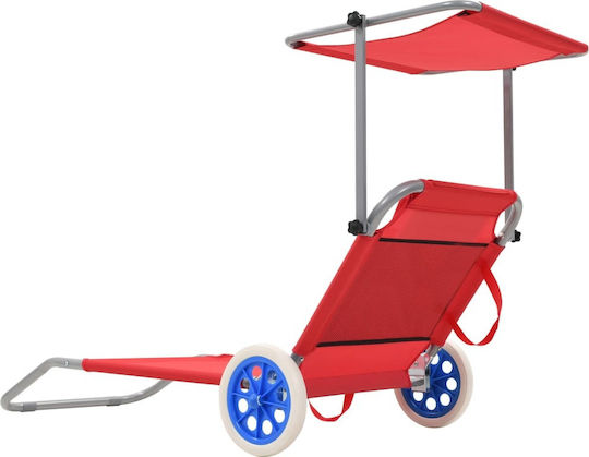 vidaXL Șezlong De Plajă Roșu Pliabil Din Oțel Cu Parasolar Și Pernă 146x52cm