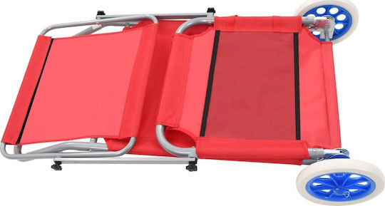 vidaXL Șezlong De Plajă Roșu Pliabil Din Oțel Cu Parasolar Și Pernă 146x52cm