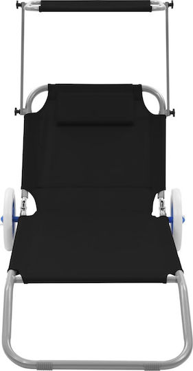 vidaXL vidaXL Beach Sunbed Black Foldable Steel with Shader & Pillow 146x52cm