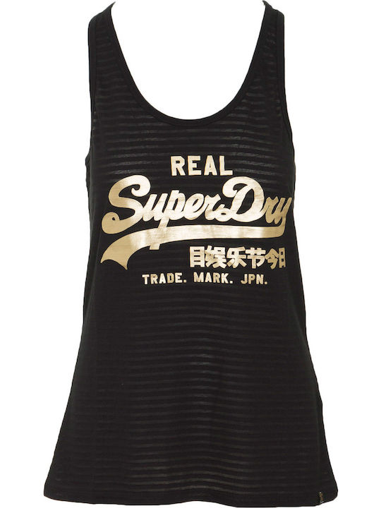 Superdry Burnout Damen Sportliches Bluse Ärmellos mit Transparenz Schwarz