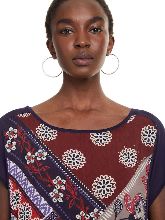 Ganges Women's Summer Blouse Short Sleeve Floral Navy Blue