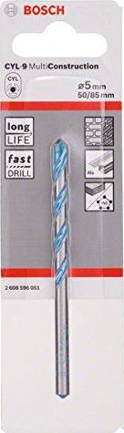 Bosch CYL-9 Multi-Construction Diamond Drill with Cylindrical Shank for Wood, Glass, Tiles, Masonry and Metal 5x50mm