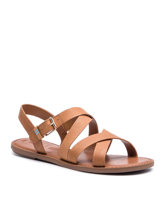 Toms Sicily Leather Women's Flat Sandals in Tabac Brown Color