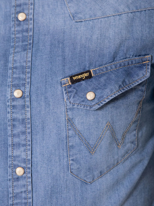 Western Denim Long-sleeved Denim Shirt Blue