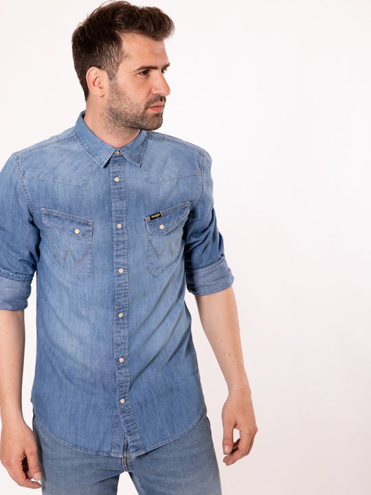 Western Denim Long-sleeved Denim Shirt Blue