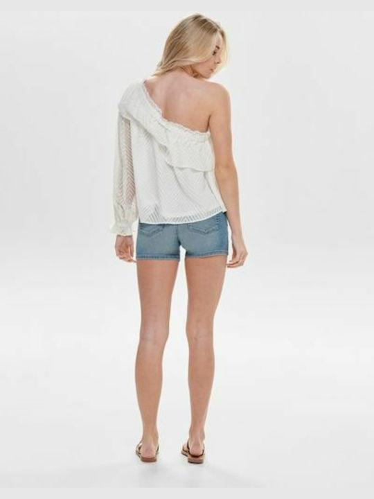 Only Damen Sommer Bluse mit einem Schulter Cloud Dancer