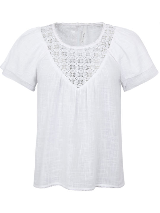 Pepe Jeans Alejandra Women's Summer Blouse Short Sleeve Optic White