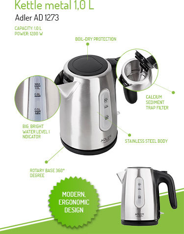 Adler Βραστήρας 1lt 1200W Ασημί