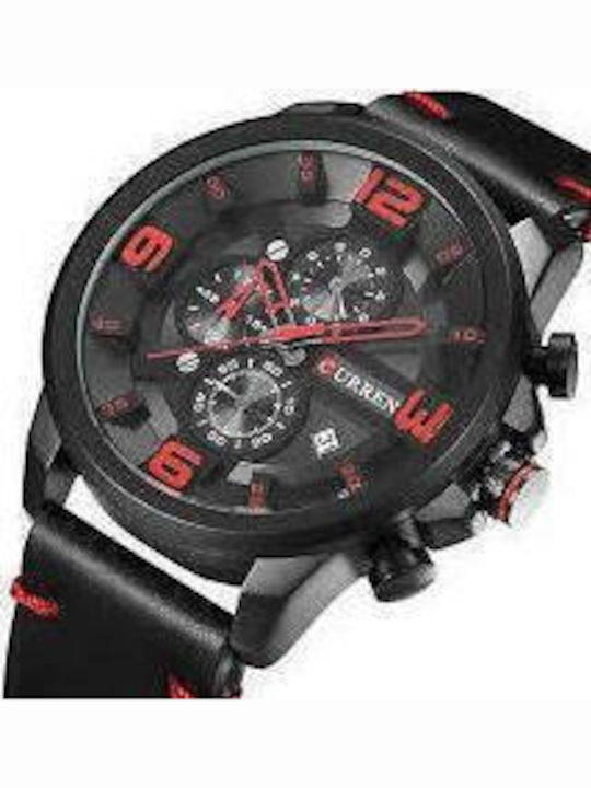 Curren Ανδρικό Ρολόι 48mm Χρονογράφος Μπαταρίας με Μαύρο Δερμάτινο Λουράκι