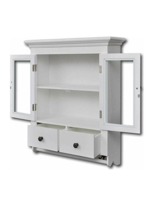 Висулка Витрина за хол от MDF със Стъкло Бяла 59x22.5x74см