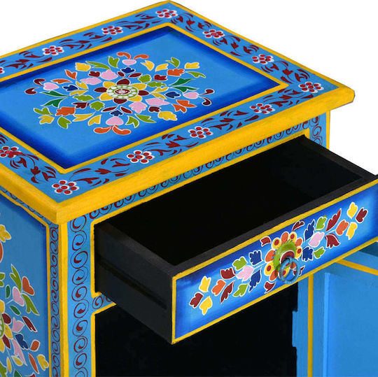 Нощно Шкафче От Масивно Дърво Синьо 40x30x50см
