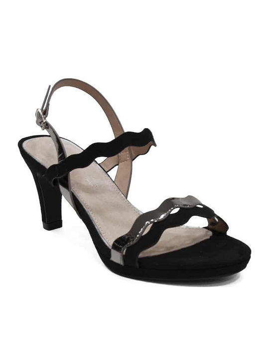 Maria Mare Suede Women's Sandals Black with Thin Medium Heel