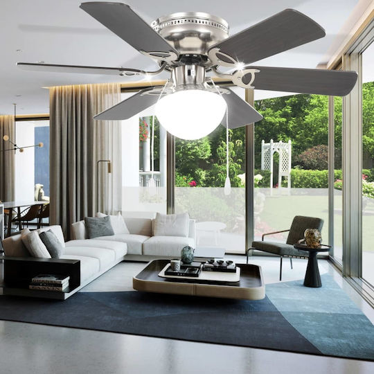 vidaXL Ceiling Fan 82cm with Light Fixture Brown / Silver