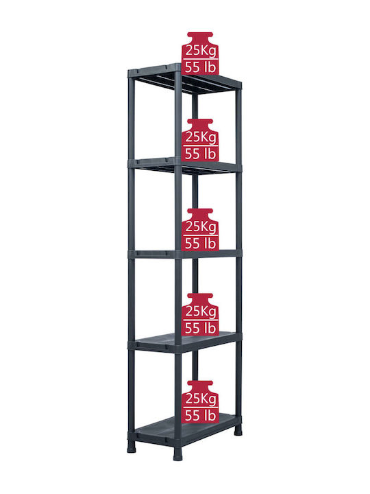 Plastic Outdoor Shelving Unit with 5 Shelves Black 60x30x180cm