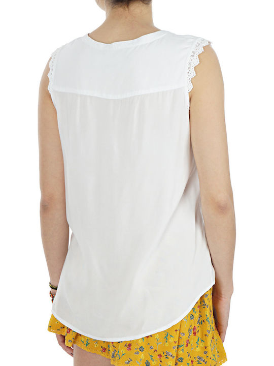Only Damen Sommerliche Bluse Ärmellos mit V-Ausschnitt Weiß